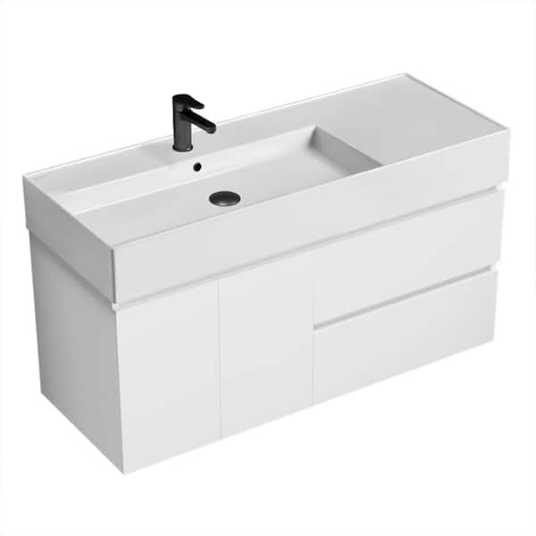 Nameeks Block 47.6 in. W x 18.1 in. D x 25.2 in. H Modern Bathroom Vanity in Glossy White With White Ceramic Top