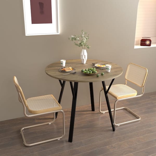 Brown 35.4 in. Wood Round Dining Table for 4 People, Small Circle Kitchen Table with Black Legs for Dining Room Kitchen