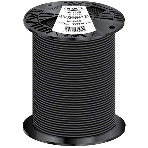 Cerrowire 500 ft. 6 Gauge Black Stranded Copper XHHW-2 Wire