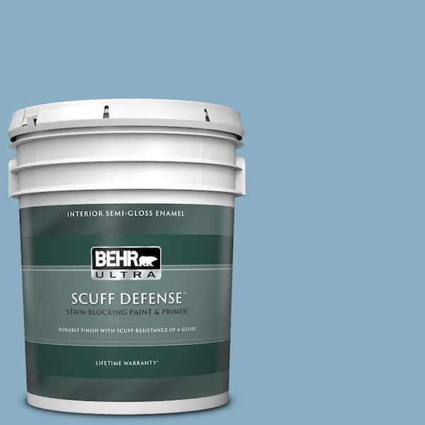 BEHR ULTRA 5 gal. #S500-4 Chilly Blue Extra Durable Semi-Gloss Enamel Interior Paint & Primer
