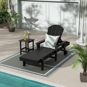 Laguna Black 2-Piece Fade Resistant Plastic Outdoor Adirondack Reclining Portable Chaise Lounge Armchair and Table Set