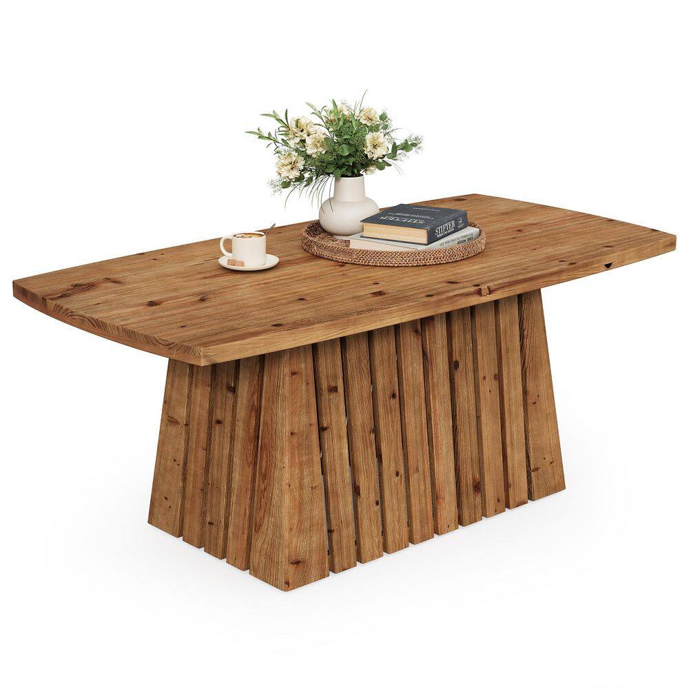 Allan 47.24 in. Rustic Brown Center Table, Rectangle Solid Wood Coffee Table with Slatted Pedestal for Living Room