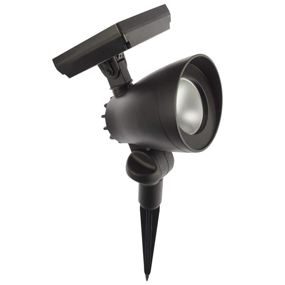 Hampton Bay 55 Lumens Black LED Outdoor Solar Spotlight with Adjustable Head (2-Pack)