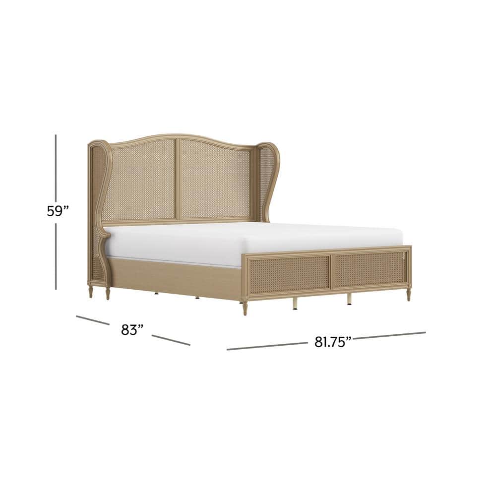 Antique White King Sausalito Bed with Cane Wingback Design