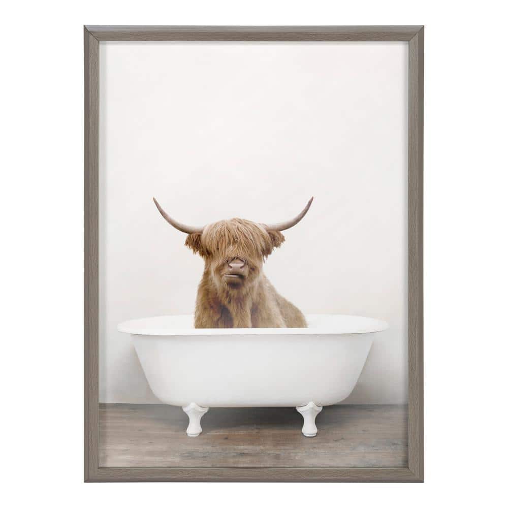 Gray Framed Highland Cow and Bears in Tub Wall Art Set
