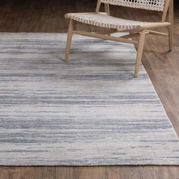 Cadence Ivory/Blue 2 ft. x 10 ft. Modern Striped Distressed Wool-Viscose Hand-Loomed Indoor Runner Area Rug