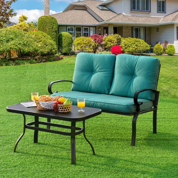 Clihome 2-Piece Metal Patio Conversation Set Loveseat Bench