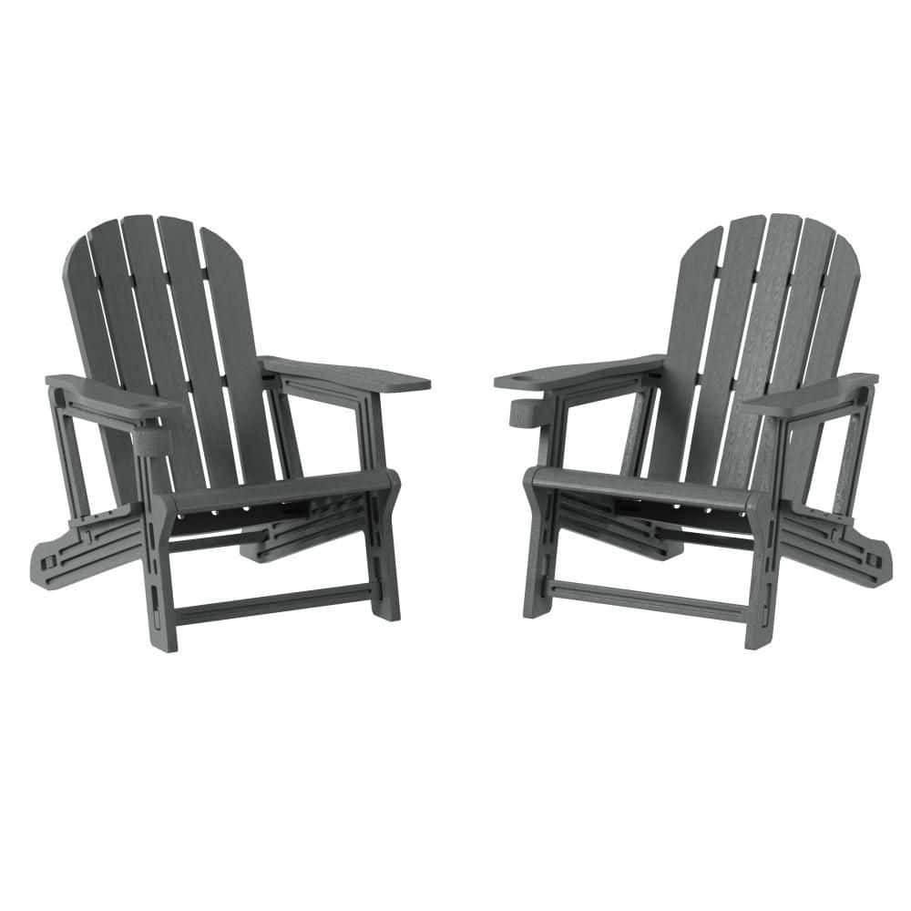 Coastline Gray Outdoor Patio All Weather Poly Plastic Adirondack Chair with Cup Holder (Set of 2) price history on PriceWatchPro