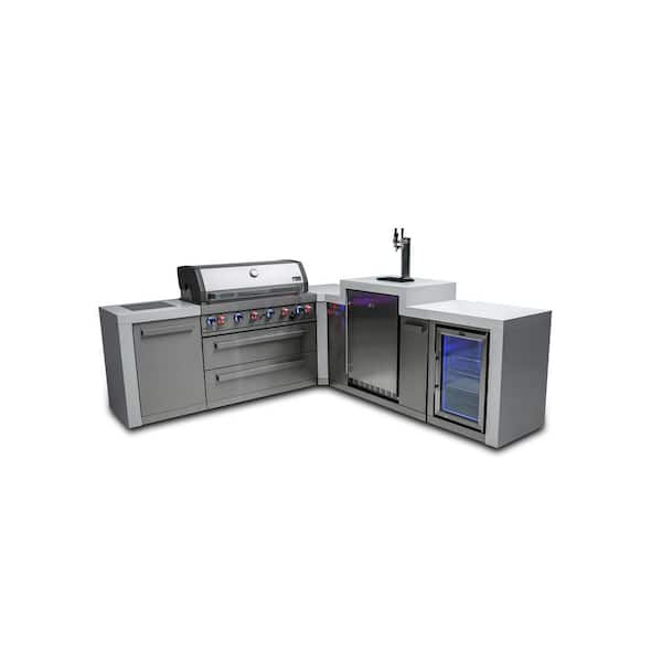 Deluxe Series 6-Burner Outdoor Kitchen Propane Natural Gas Grill Island with Kegerator & Refrigerator in Stainless Steel