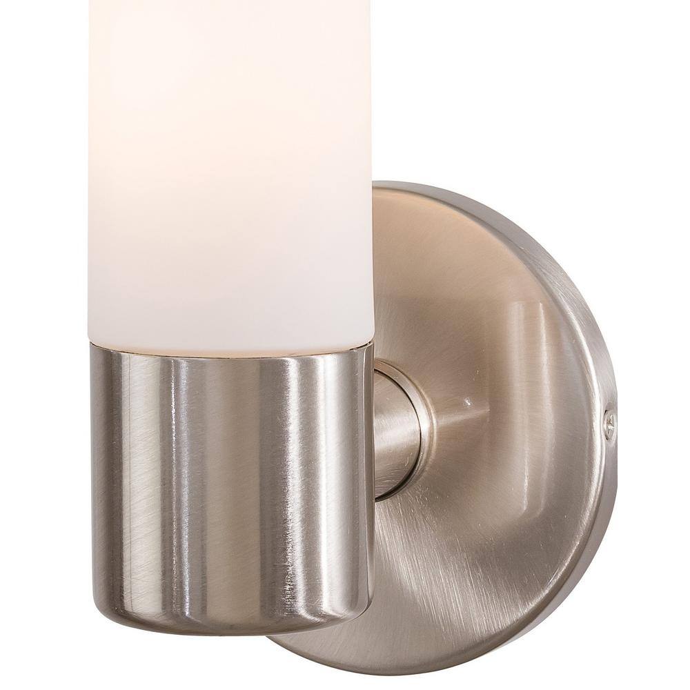 Saber Brushed Nickel Cylinder Wall Sconce with Etched Opal Glass Shade