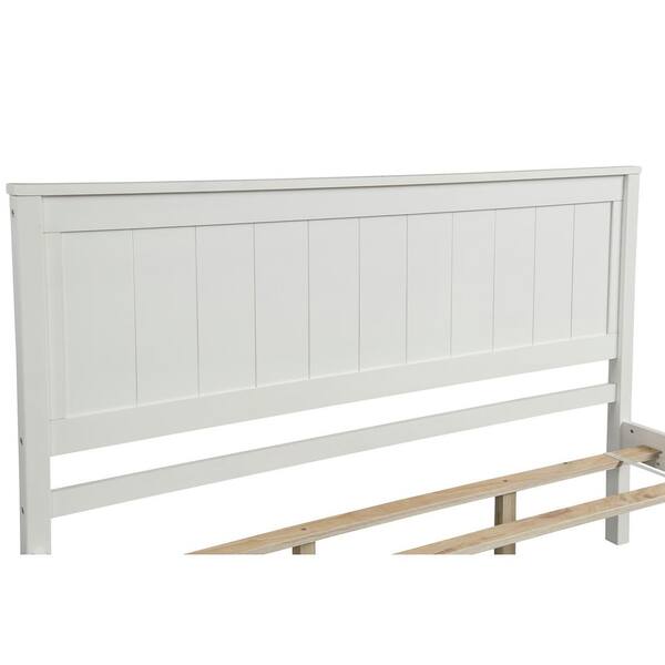 URTR 63 in.W White Queen Size Platform Bed Frame with Headboard Wood Platform Bed with Slat Support No Box Spring Needed T 00946 K