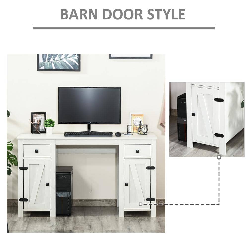 White Wood Writing Desk with Drawer and Filing Cabinet