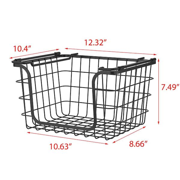 Aoibox Stackable Metal Wire Storage Basket Set for Pantry, Countertop, Kitchen or Bathroom - Black, Set of 3