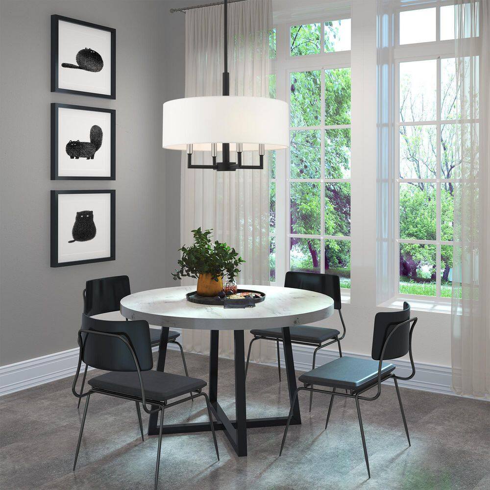 Mini Meridian Black Steel 4-Light Drum Pendant Chandelier