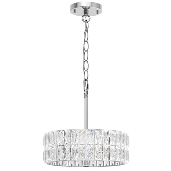 3-Light 12 in. Crystal Pendant Light Chrome Chandelier for Kitchen Island, Foyer, Semi Flush Mount Ceiling Light