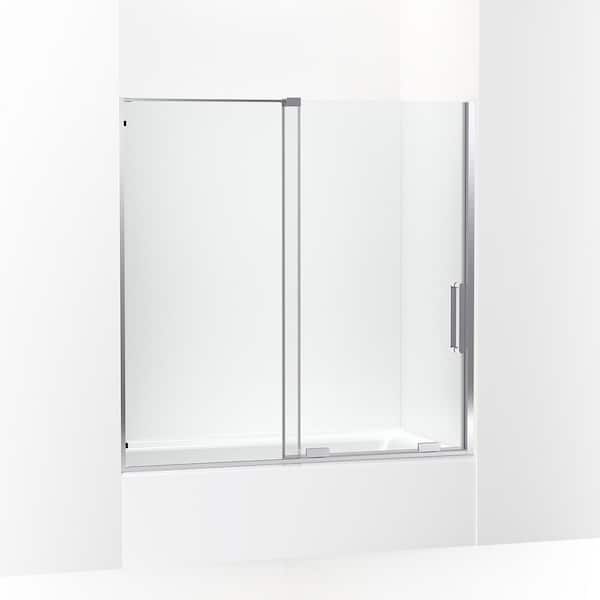 KOHLER Echelon 56-60 in. W x 58 in. H Sliding Frameless Bath Tub Door in Bright Polished Silver