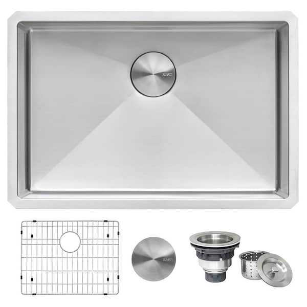 Ruvati Gravena 27 in. Undermount Single 16 Gauge Stainless Steel Kitchen Sink with Rounded Corners