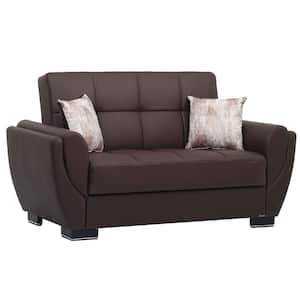 Basics Air Collection Convertible 63 in. Brown Faux Leather 2-Seater Loveseat with Storage