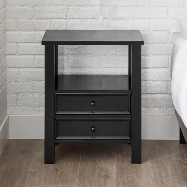 StyleWell Bainbury 2 Drawer Black Wood Nightstand (22 in W. X 26 in H.)