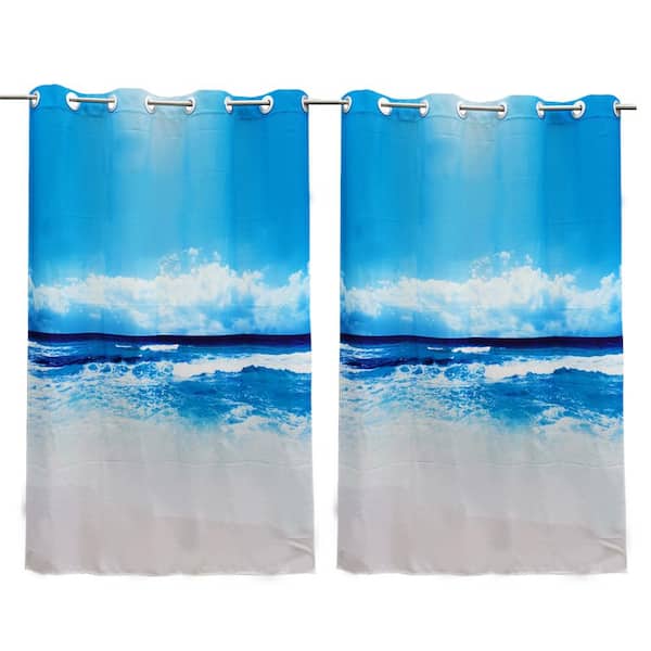 Pro Space 58 x 120 in 3D Outdoor Curtain Panel Gazebo Patio Waterproof Curtain Sea and Wave (1 Panel )