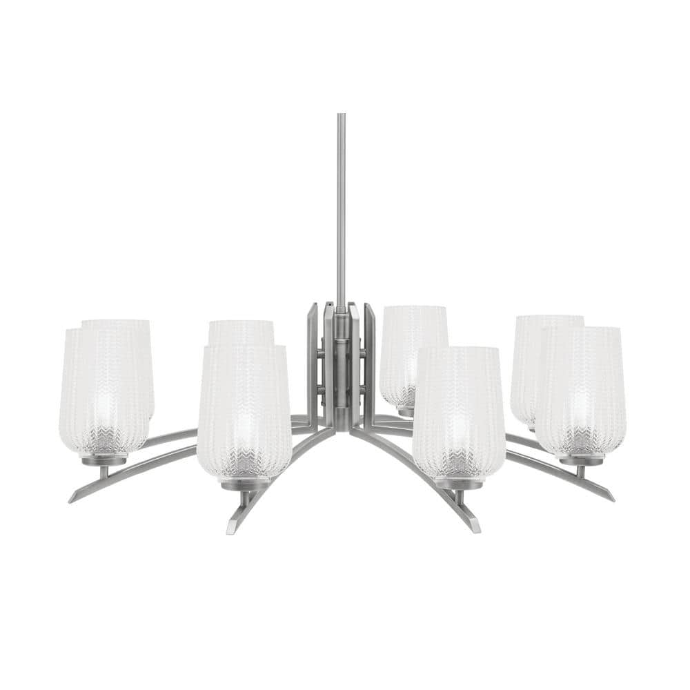 Siena 8-Light Graphite Chandelier, Round Chandelier with Clear Textured Gla