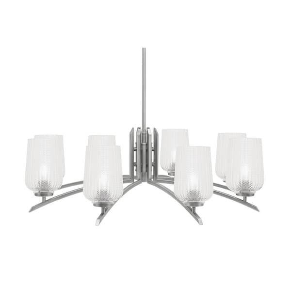 Unbranded Siena 8-Light Graphite Chandelier, Round Chandelier with Clear Textured Glass Shades, No bulb Included