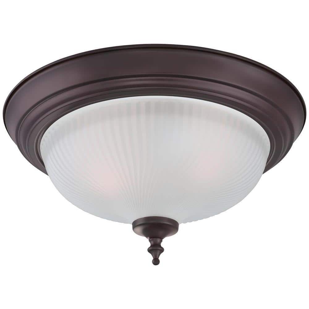Traditional Oil Rubbed Bronze 13" Flush Ceiling Fixture with Frosted Swirl Glass