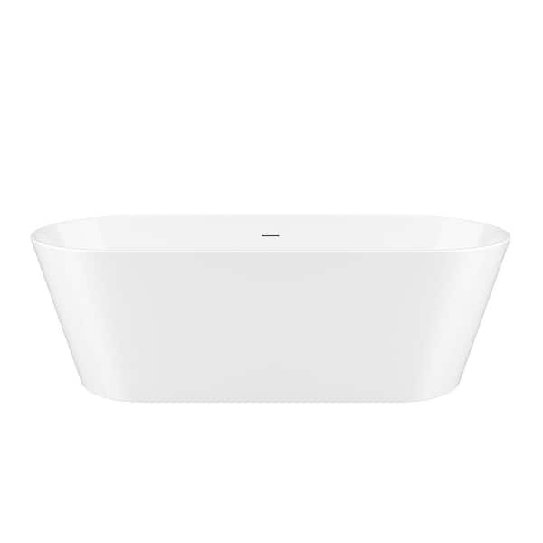 67 in. x 29 in. Acrylic Flatbottom Freestanding Soaking Bathtub in Glossy White