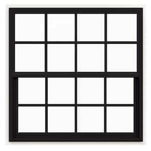 42 in. x 42 in. V-4500 Series Black FiniShield Single-Hung Vinyl Window with 8-Lite Colonial Grids/Grilles