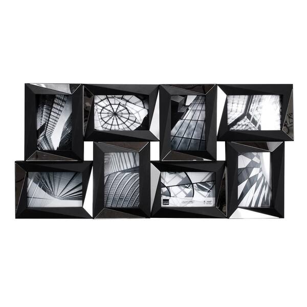 Kiera Grace Mira 8‐Opening 4 in. x 6 in. (15 in. x 28 in.) Mirrored Black Collage Frame
