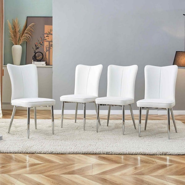 Polibi Modern White PU Leather Seat Dining Chairs Set of 4 for Kitchen, Living, Dining Room