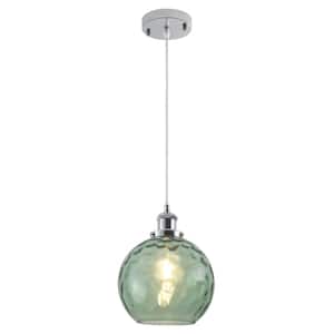 60-Watt 1-Light Green/Chrome Dimmable Globe Glass Shaded Pendant Light Adjustable with Shaded No Bulbs Included