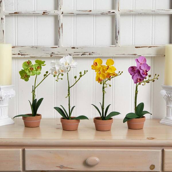 Nearly Natural Artificial Phalaenopsis Orchid with Clay Vase (Set