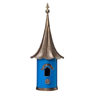 32 in. H Retro Blue Metal Pagoda Birdhouse with Bronze Roof (KD)