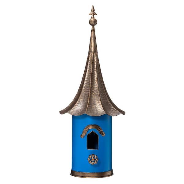 Glitzhome 32 in. H Retro Blue Metal Pagoda Birdhouse with Bronze Roof (KD)
