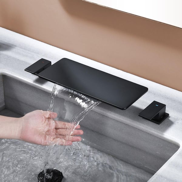 Vara 2-Handle Tub Deck Mount Roman Tub Faucet 11.02 in. Width Waterfall Spout In Matte Black