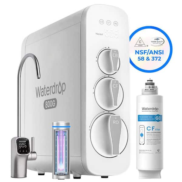G3P800 Reverse Osmosis System,800 GPD,NSF/ANSI 42, 58, 372 Certified,3:1 Pure to Drain,Tankless,1 Extra CF Filter