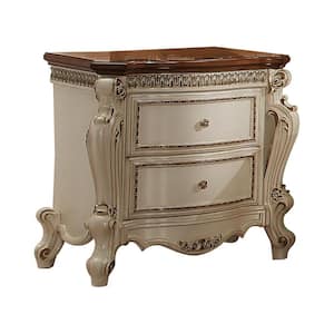 20.87 in. White and Brown 2-Drawer Wooden Nightstand