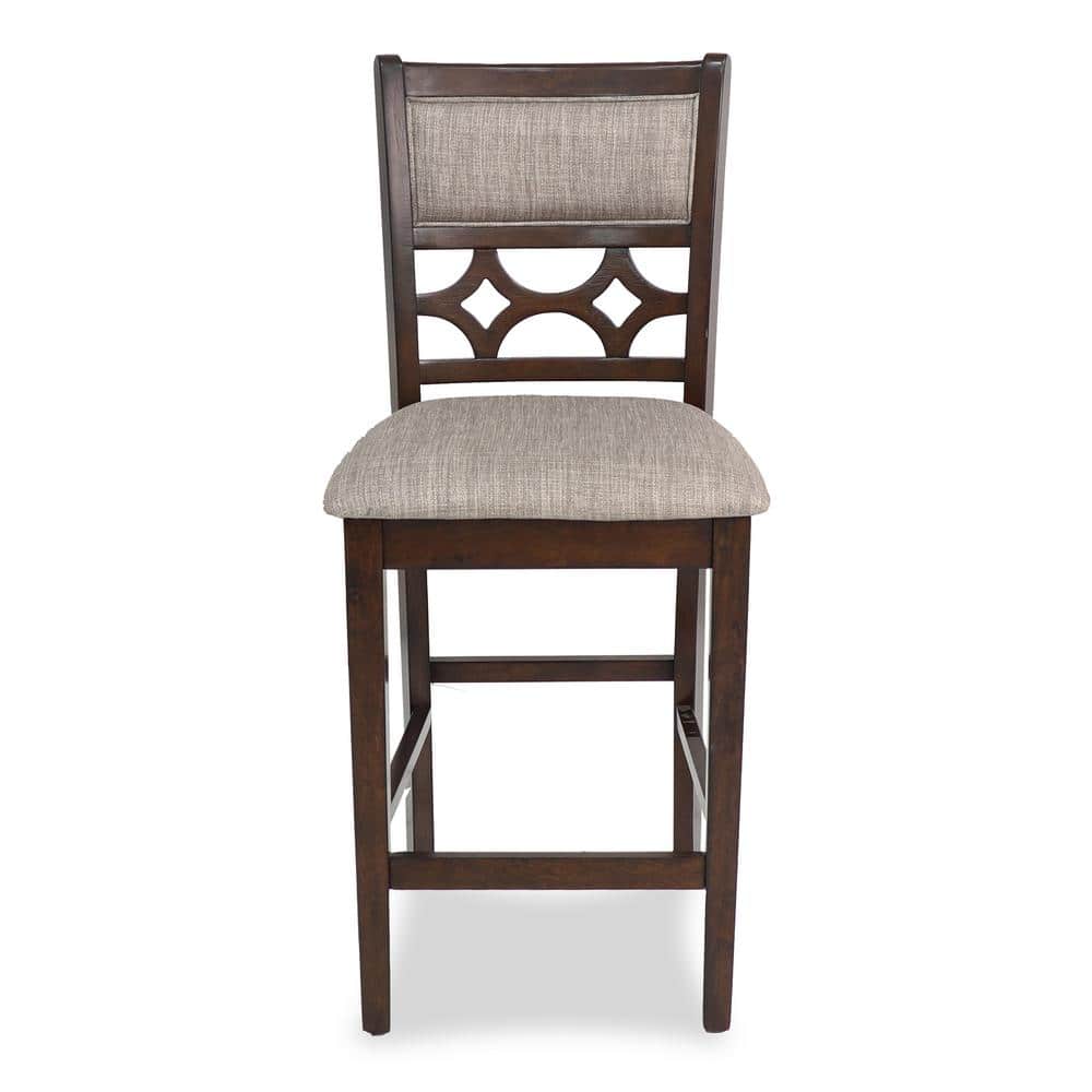 Cherry Brown Round Wood Counter Set with 4 Chairs