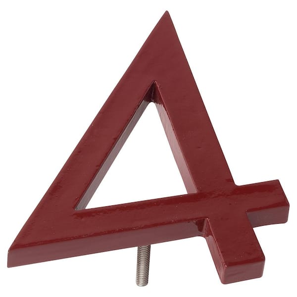 Montague Metal Products 4 in. Brick Red Aluminum Floating or Flat Modern House Number 4