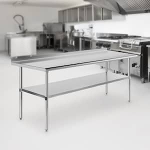 72 x 30 in. Stainless Steel Kitchen Utility Table with Backsplash and Bottom Shelf
