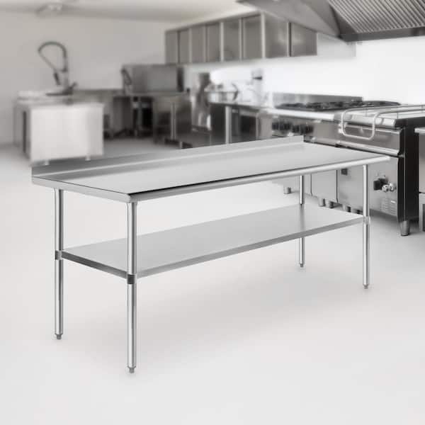 GRIDMANN 72 x 30 in. Stainless Steel Kitchen Utility Table with Backsplash and Bottom Shelf