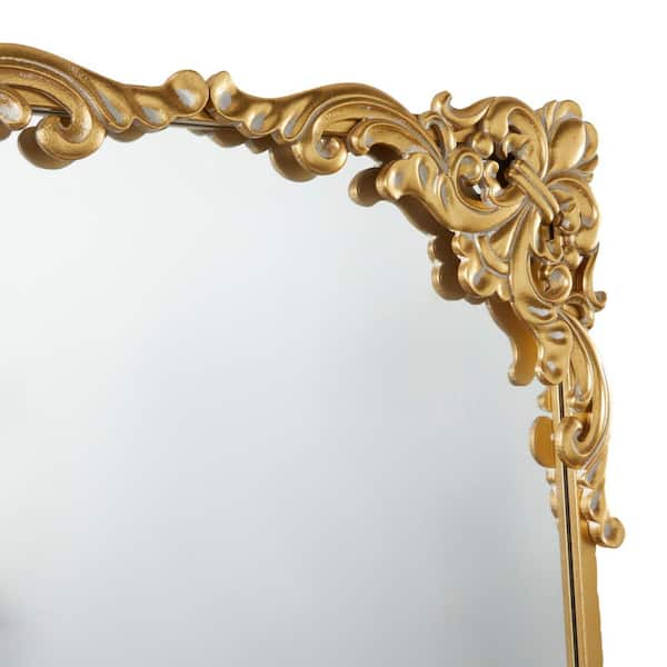 Litton Lane 41 in. x 30 in. Carved Acanthus Rectangle Framed Gold Floral Wall Mirror