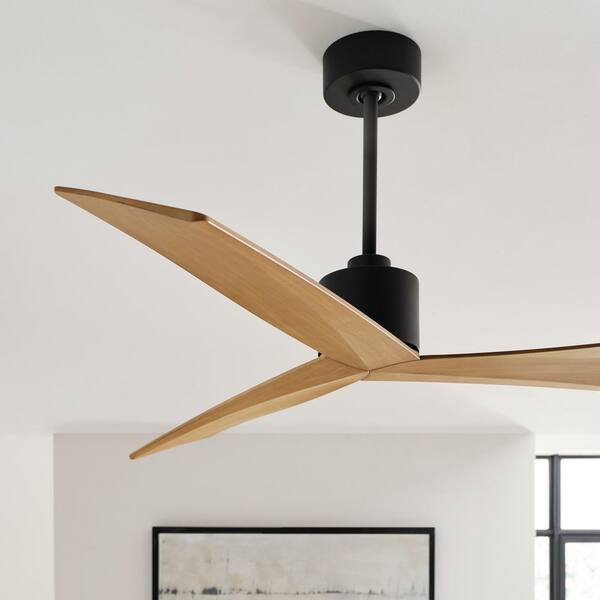 Generation Lighting - Fan Adler 52 in. Indoor/Outdoor Black Modern Standard Downrod Mount Ceiling Fan with Remote and Natural Honey Blades