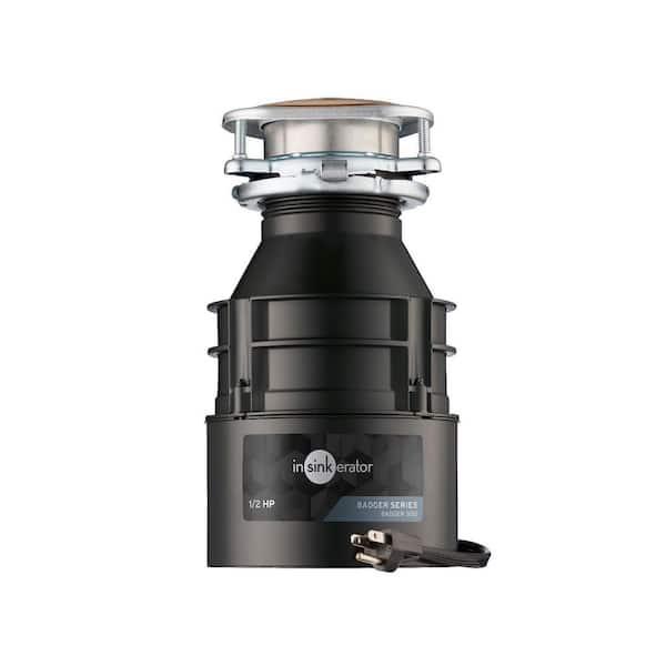 Badger 500 W/C, 1/2 HP Continuous Feed Kitchen Garbage Disposal with Power Cord and Putty-Free Sink Seal, Badger Series