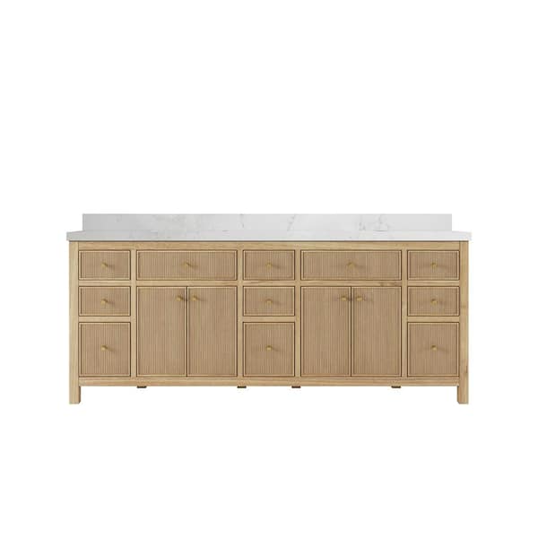 Willow Collections Sonoma Teak 84 in. W x 22 in. D x 36 in. H Double Sink Bath Vanity in Light Natural with 2 in. Empira Quartz Top
