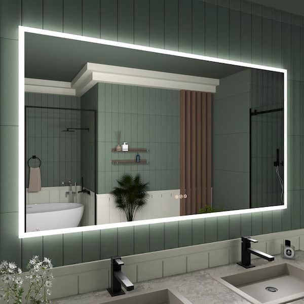 60 in.W x 36 in. H Rectangular Frameless LED Single Wall Bathroom Vanity Mirror in Polished Crystal