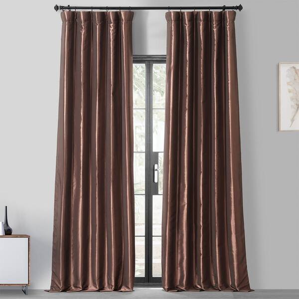 Exclusive Fabrics & Furnishings Copper Brown Faux Silk Rod Pocket Blackout Curtain - 50 in. W x 120 in. L (1 Panel)
