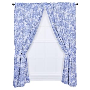Blue Toile Rod Pocket Room Darkening Curtain - 34 in. W x 84 in. L (Set of 2)
