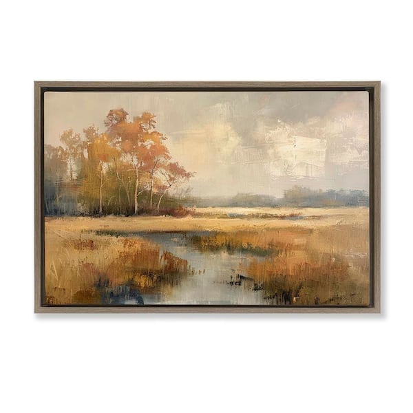Stupell Industries Autumn Stream Landscape by LSR Design Studio Brown Floater Frame Nature Graphic Art Print 21 in. x 31 in.